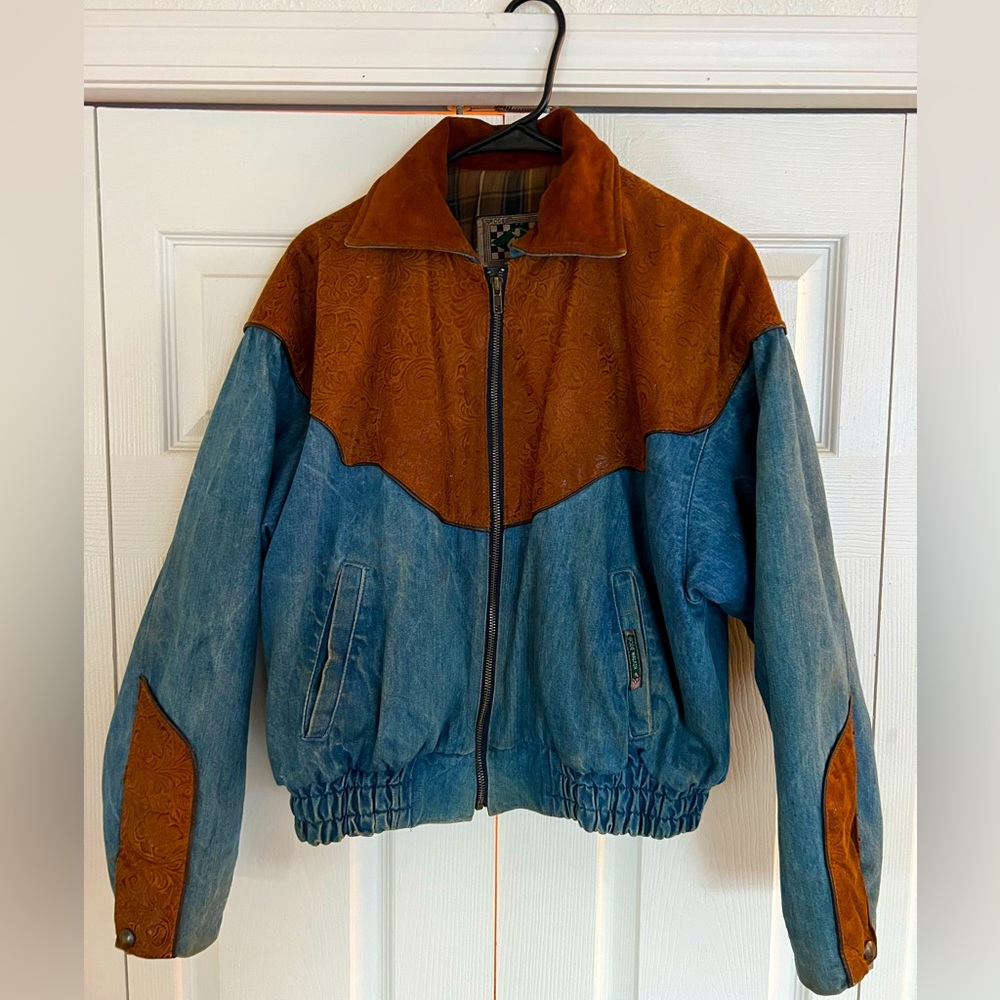 Rode Walker Retro Vintage Denim and Leather Western Coat.
